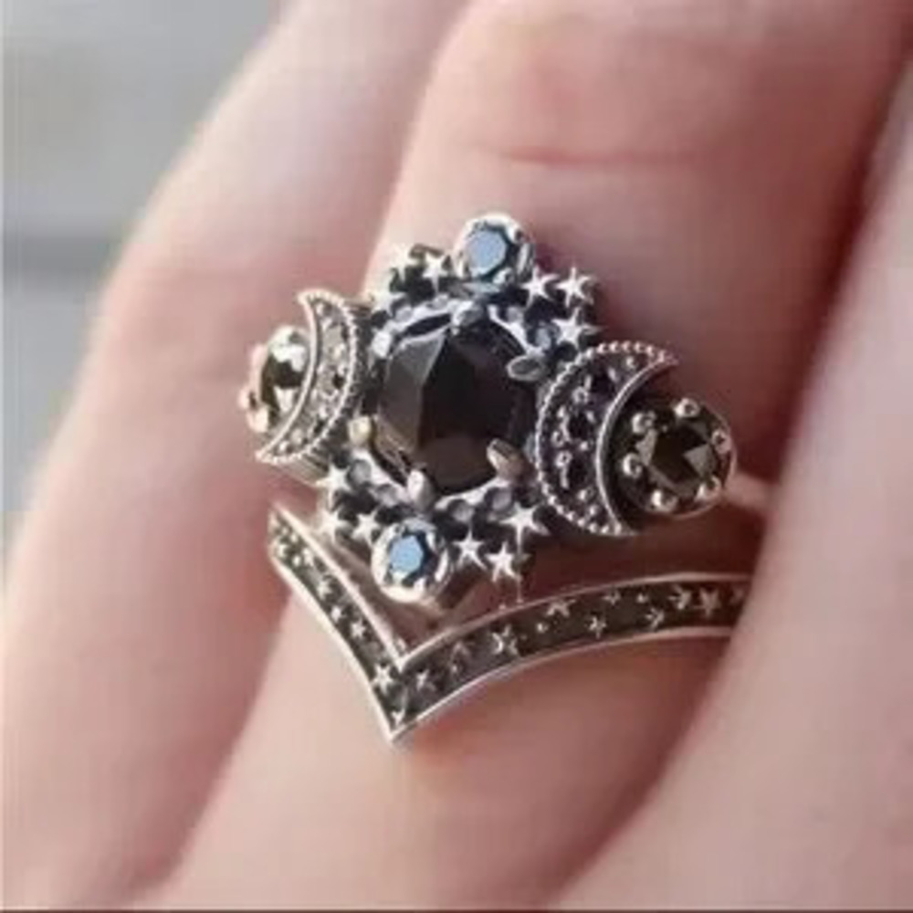 New Luxury Black and Silver Women's Ring